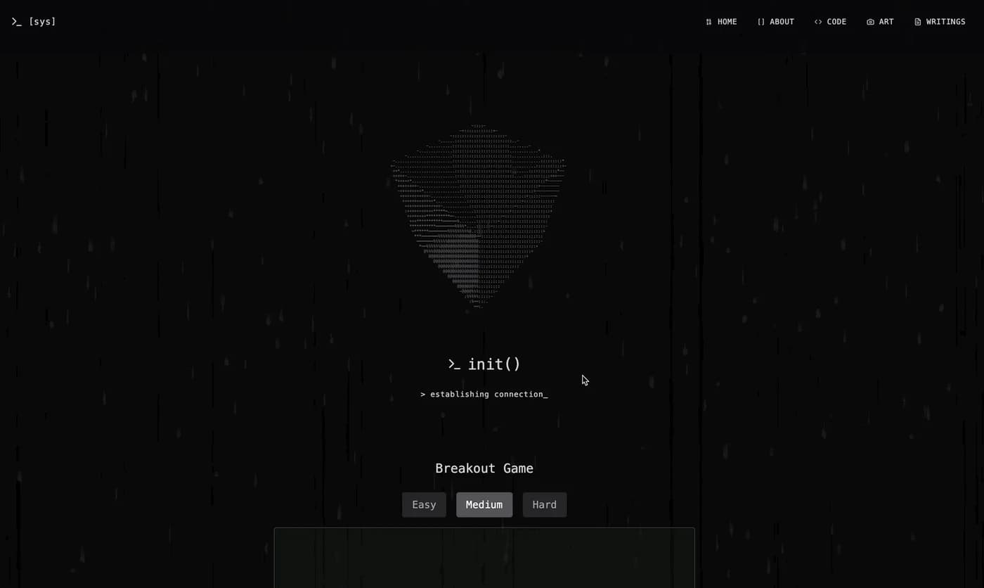 A still from the earlier interactive Kroalist portfolio
